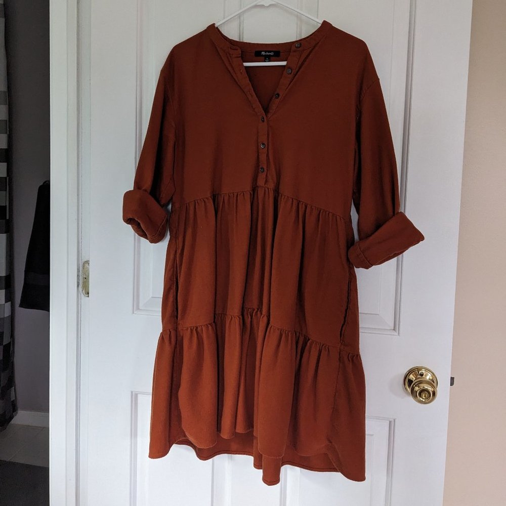 Madewell Flannel Peasant Dress Size Medium Rust